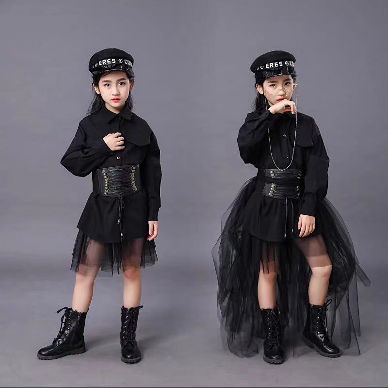 Summer Clothing Model - Children's Black Suit Girls Model Competition
