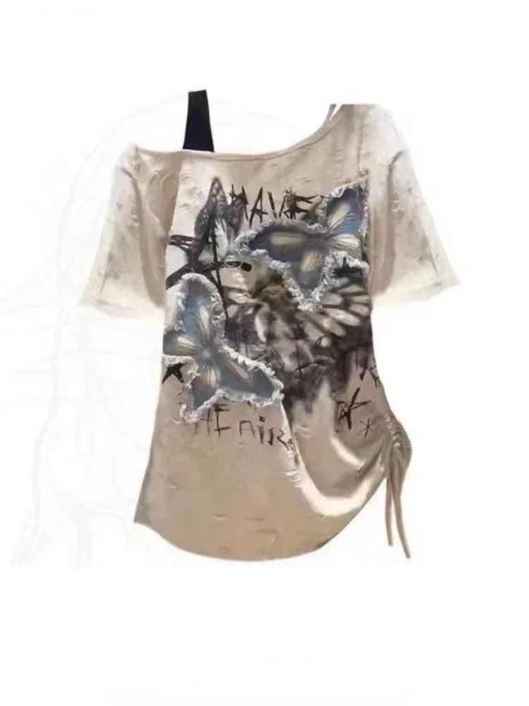 Summer Grunge Clothing - HOUZHOU Vintage Graphic T-shirts Women Harajuku