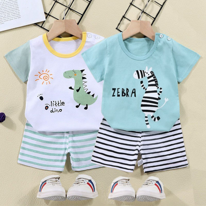 Summer Clothing For Babies - Cotton Tees+Shorts 2-piece Tracksuit Set Kid