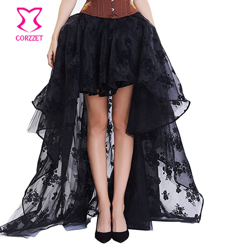 Summer Victorian Clothing - Đen Voan Hoa Trước Ngắn Sau