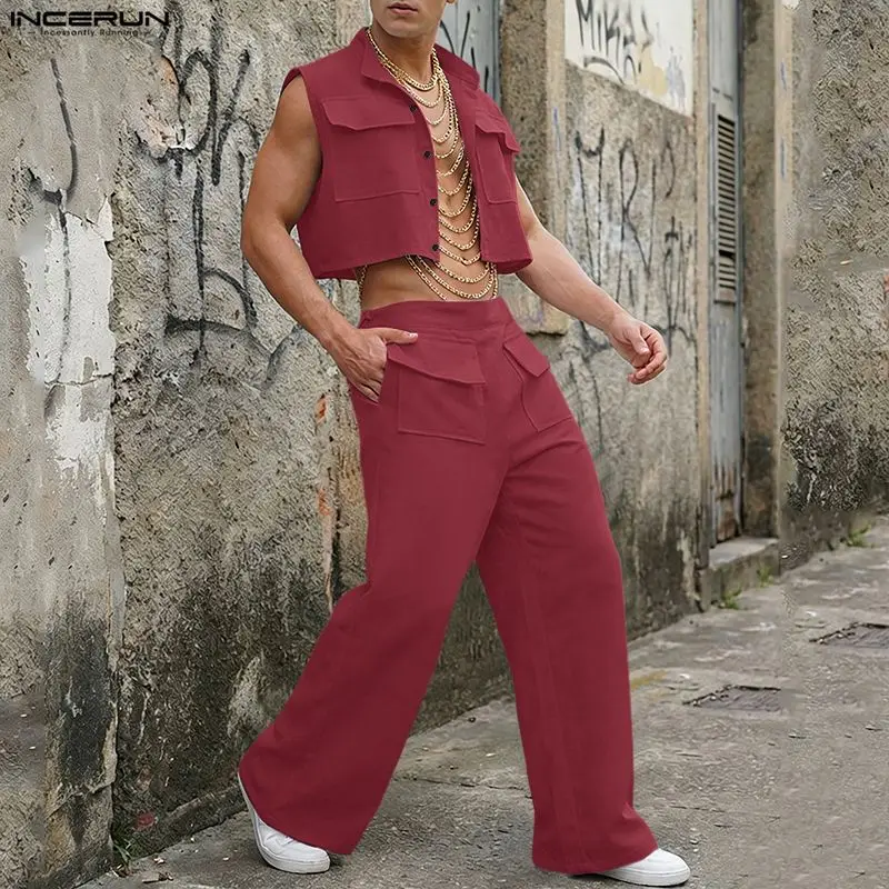 Summer Clothing Line - INCERUN Men Sets Solid Sleeveless Crop