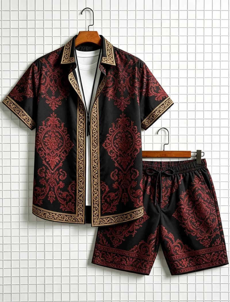 Summer Clothing Line - Men's ethnic border printed short sleeved