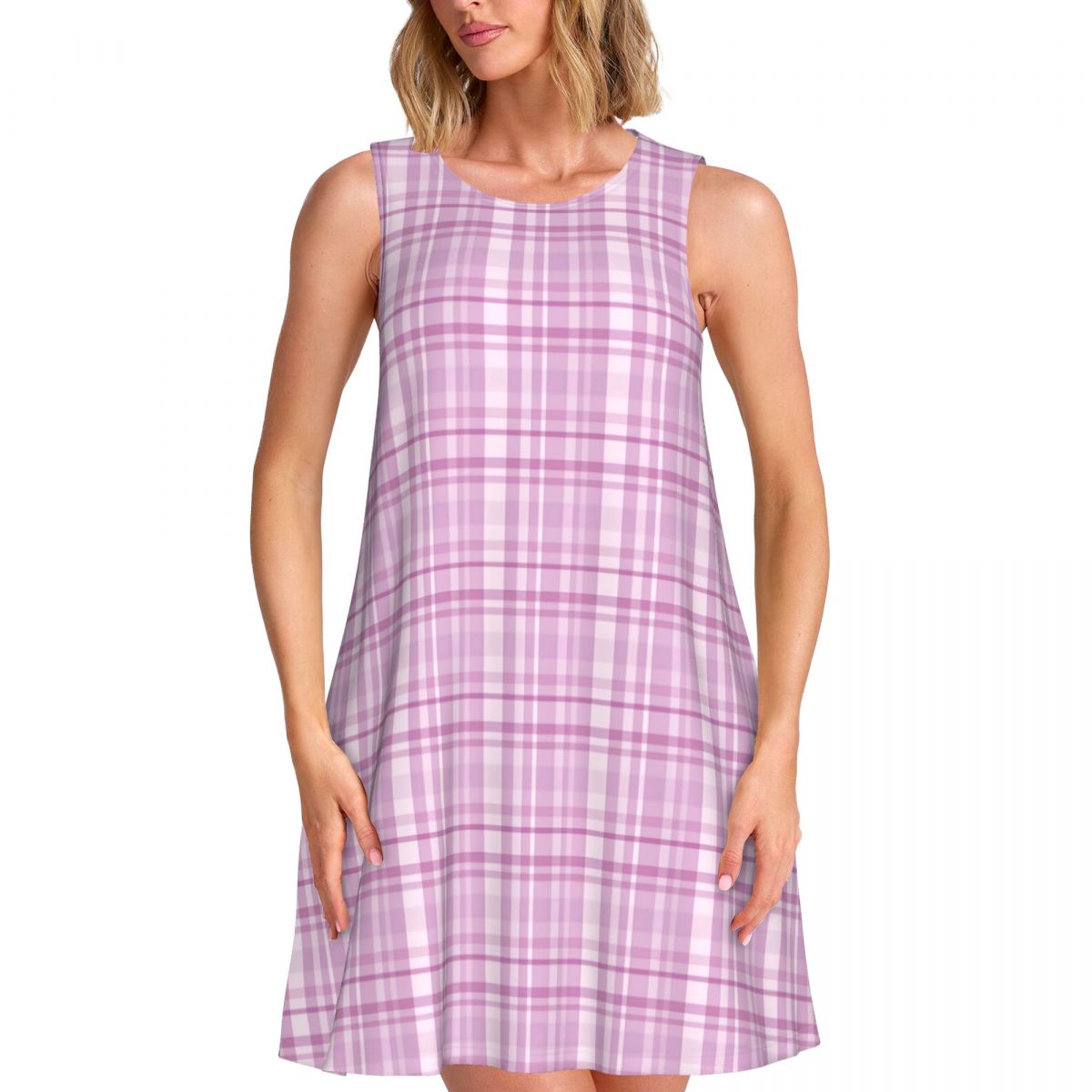 Summer Clothing Ideas For Women - Purple Plaid Casual Dress Pink Lines