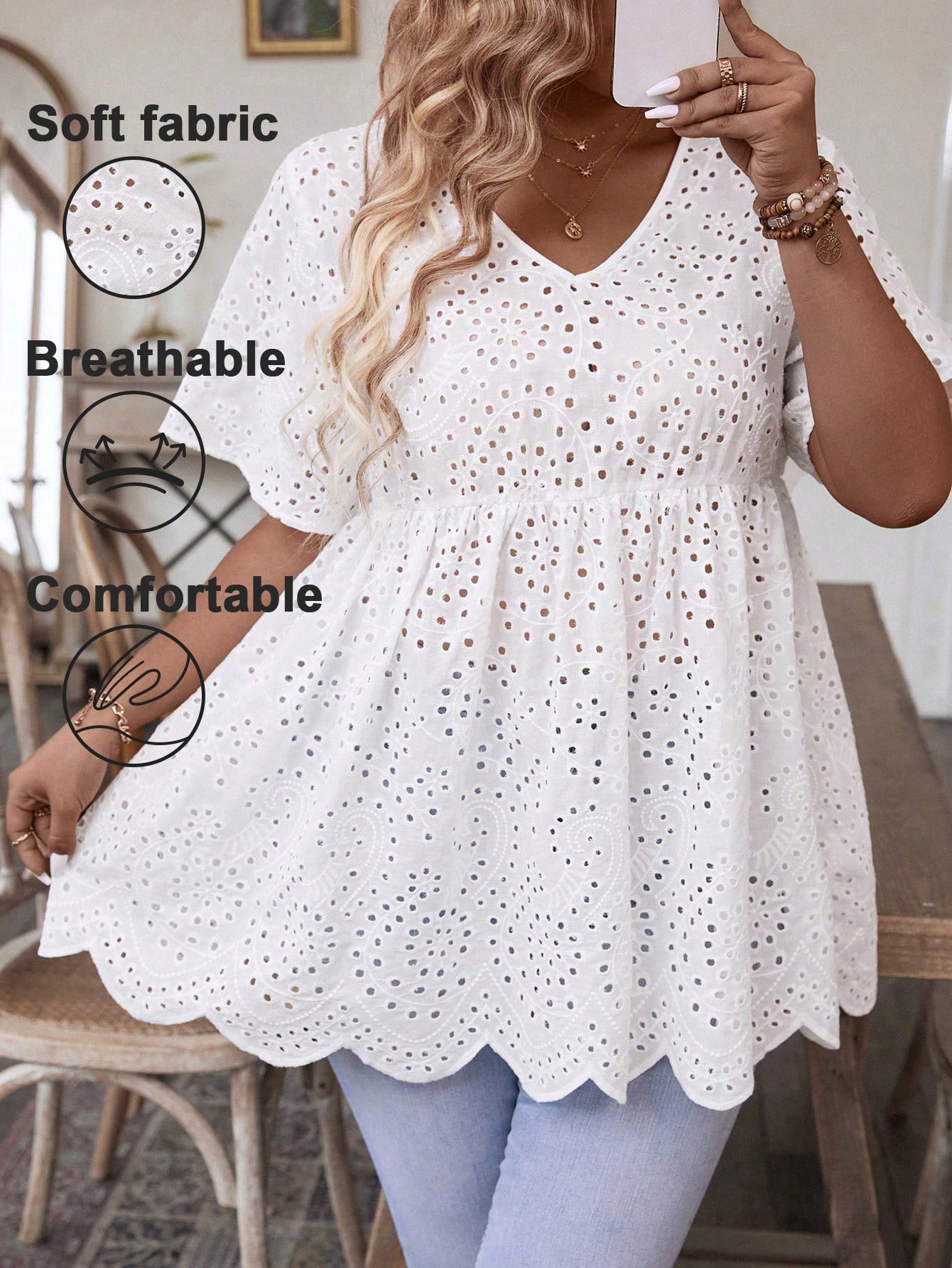 Women's Plus Size White Eyelet - đánh giá và giá Summer Clothing Wear