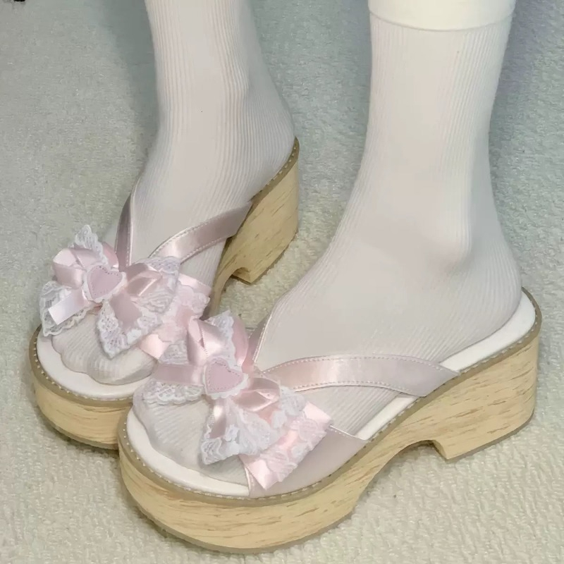 Sweet Bow Wood Grain Thick Bot - đánh giá và giá Summer Clothing Items