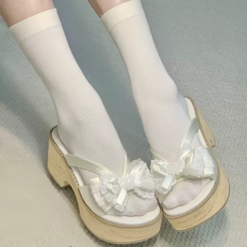 Sweet Bow Wood Grain Thick Bot - đánh giá và giá Summer Clothing Items