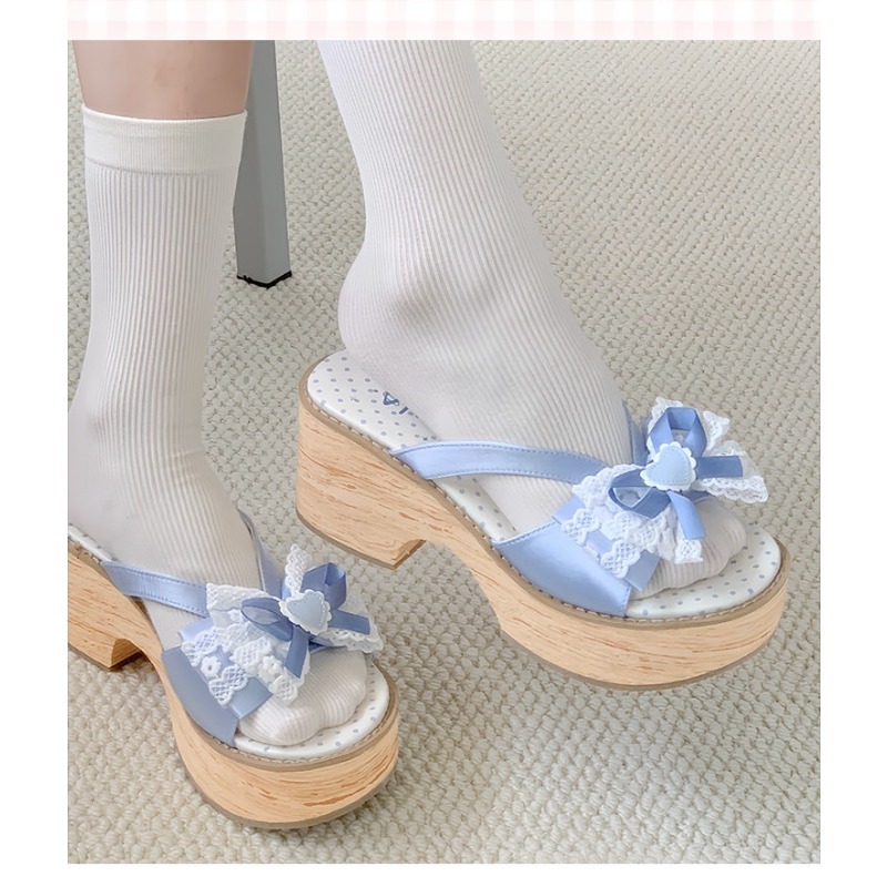 Sweet Bow Wood Grain Thick Bot - đánh giá và giá Summer Clothing Items