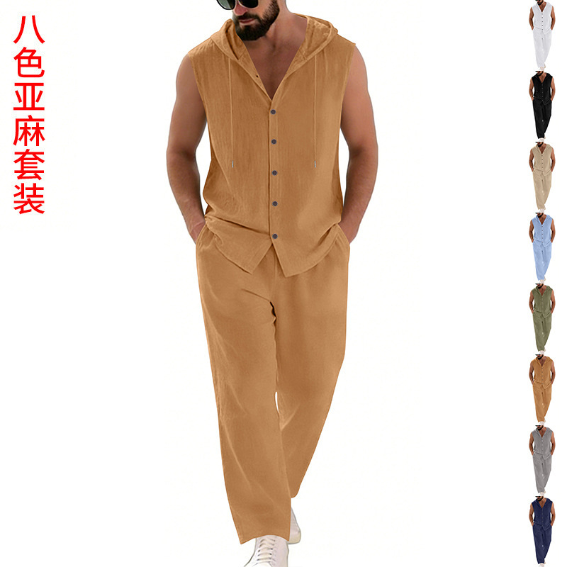 Men's Casual Linen Suit Hooded - đánh giá và giá Summer Clothing Mens