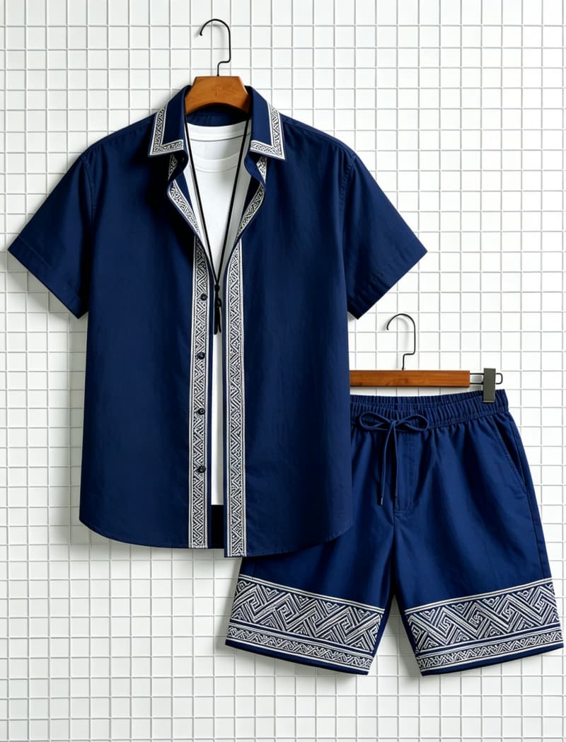 Men's ethnic border printed sh - đánh giá và giá Summer Clothing Line