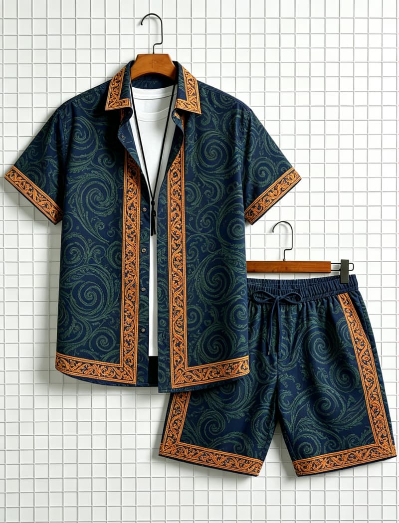 Men's ethnic border printed sh - đánh giá và giá Summer Clothing Line