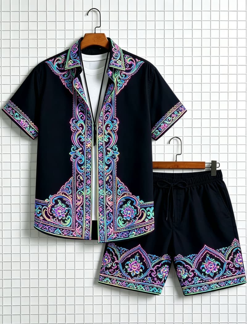 Men's ethnic border printed sh - đánh giá và giá Summer Clothing Line