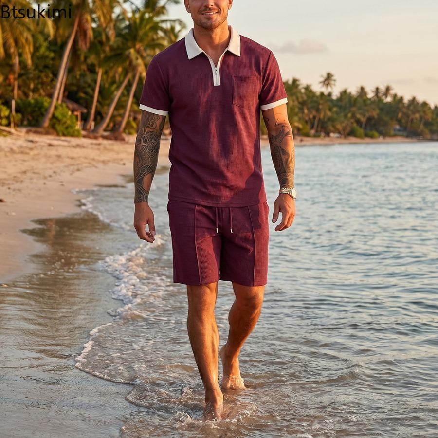 Mens Waffle Collar Polo Short  - đánh giá và giá Summer Clothing Wear